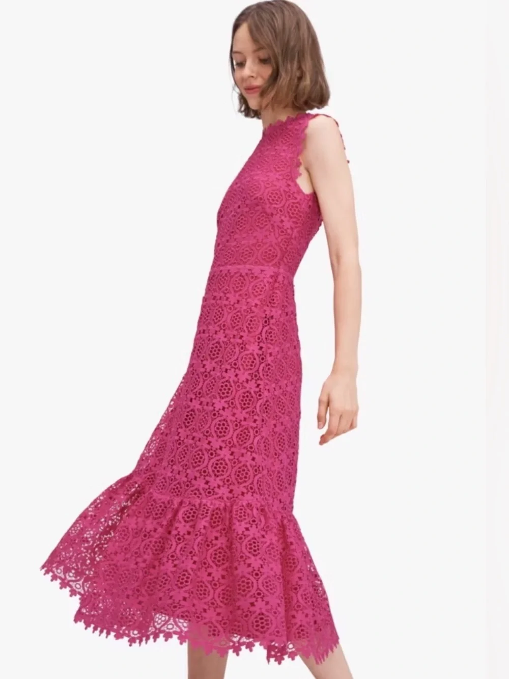 Kate Spade Scallop Lace Midi Dress Magenta size 00